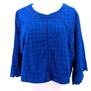 Eloquii Royal Blue Eyelet Lace Blouse – Tie-Back Detail & Scalloped‎ Hem Size 24